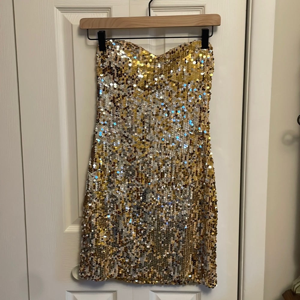 Silver & Gold sequin strapless dress